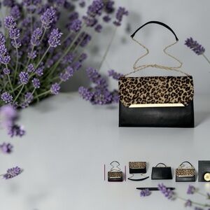 Elegant Leopard Print and Black Clutch